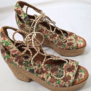 Tory Burch Antiquity Positano Lace-up Espadrilles Sandals Platform women's 7